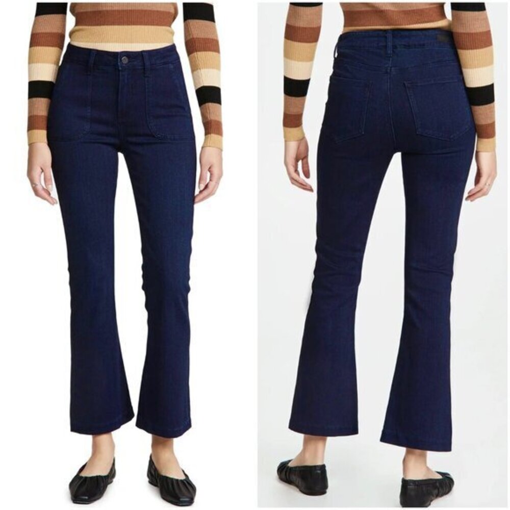 Paige Claudine Patch Pocket Dark Wash High Rise Flare Jeans Size 32